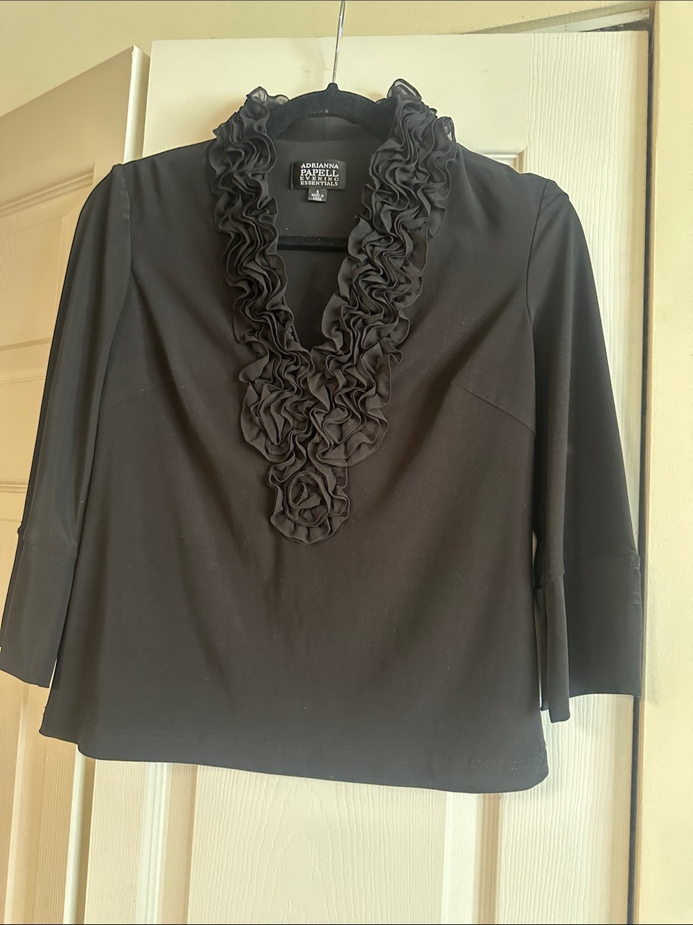 Adrianna Papell Black Ruffled V-Neck Blouse